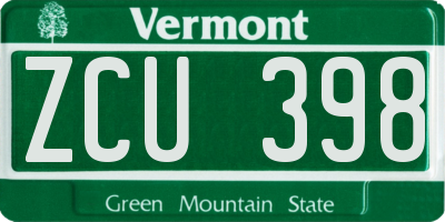 VT license plate ZCU398