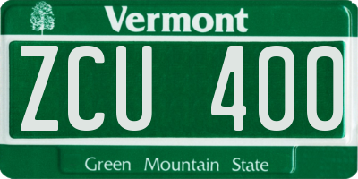 VT license plate ZCU400