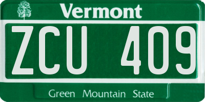 VT license plate ZCU409