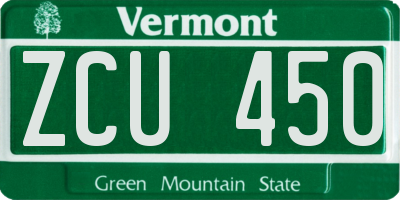 VT license plate ZCU450