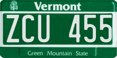 VT license plate ZCU455