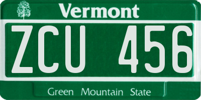 VT license plate ZCU456
