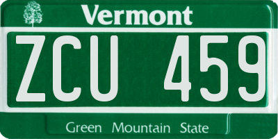 VT license plate ZCU459