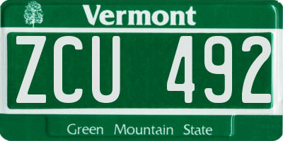 VT license plate ZCU492