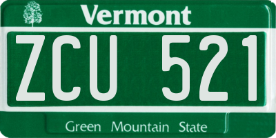 VT license plate ZCU521