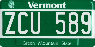 VT license plate ZCU589