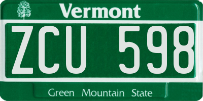 VT license plate ZCU598