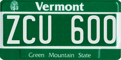 VT license plate ZCU600