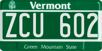 VT license plate ZCU602