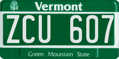 VT license plate ZCU607