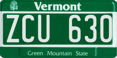 VT license plate ZCU630