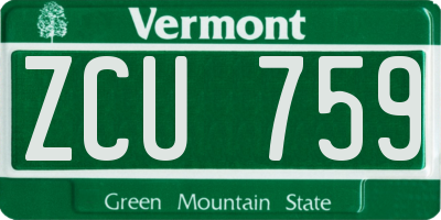 VT license plate ZCU759