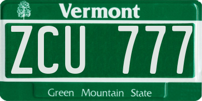 VT license plate ZCU777