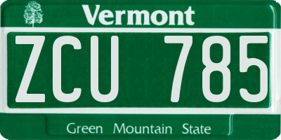 VT license plate ZCU785