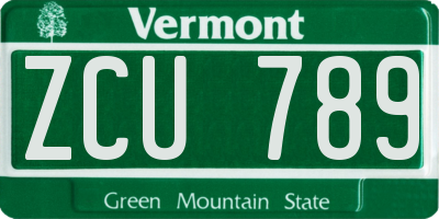 VT license plate ZCU789