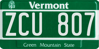 VT license plate ZCU807