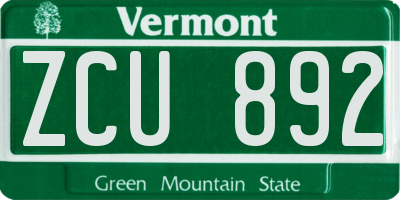 VT license plate ZCU892
