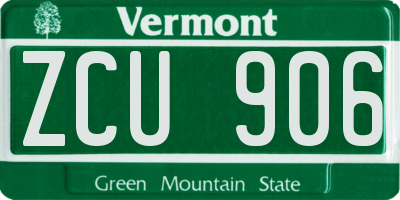 VT license plate ZCU906