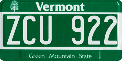 VT license plate ZCU922