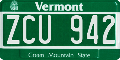 VT license plate ZCU942
