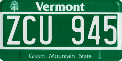 VT license plate ZCU945