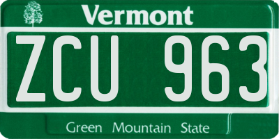 VT license plate ZCU963