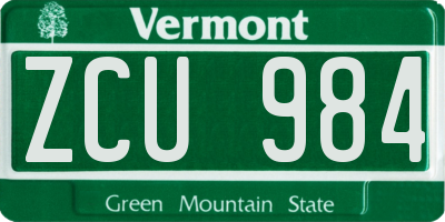 VT license plate ZCU984