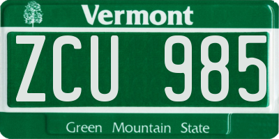 VT license plate ZCU985
