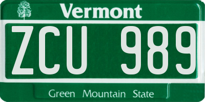 VT license plate ZCU989