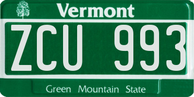 VT license plate ZCU993
