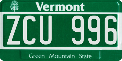 VT license plate ZCU996