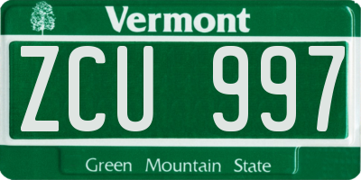 VT license plate ZCU997