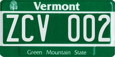 VT license plate ZCV002