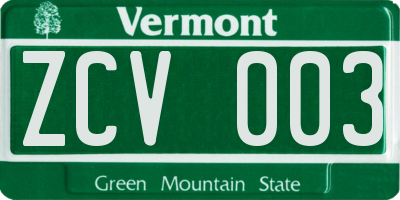VT license plate ZCV003
