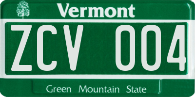 VT license plate ZCV004