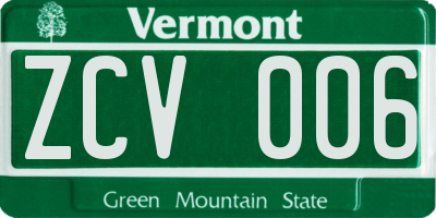 VT license plate ZCV006