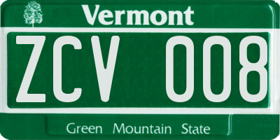 VT license plate ZCV008