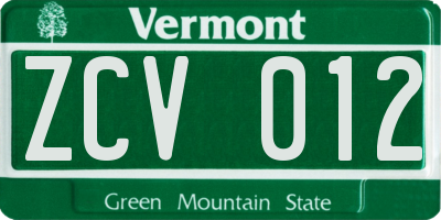 VT license plate ZCV012