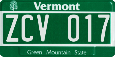 VT license plate ZCV017