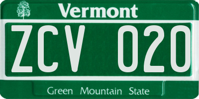 VT license plate ZCV020