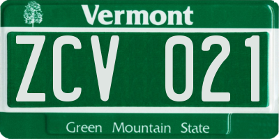 VT license plate ZCV021