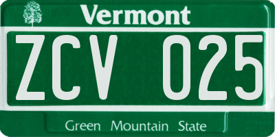 VT license plate ZCV025
