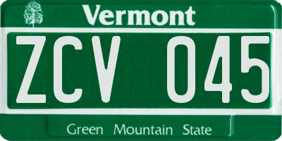 VT license plate ZCV045