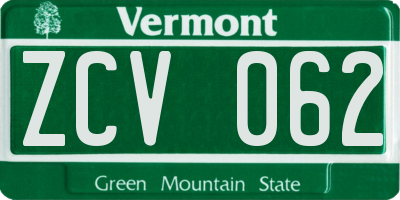 VT license plate ZCV062