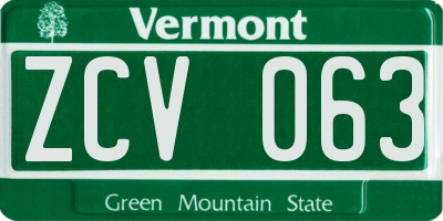 VT license plate ZCV063