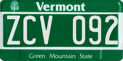 VT license plate ZCV092