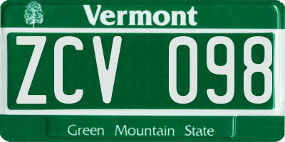 VT license plate ZCV098
