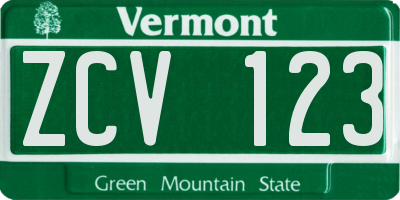 VT license plate ZCV123