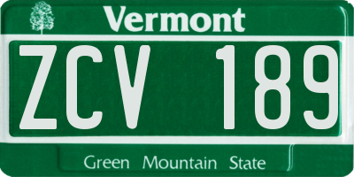 VT license plate ZCV189