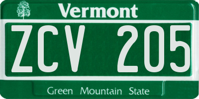 VT license plate ZCV205